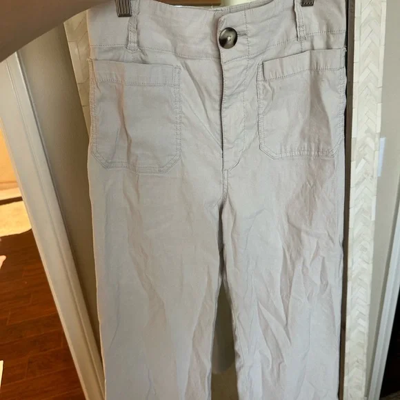 Anthropologie Colette Linen Wideleg Cream Trousers - Picture 5 of 10